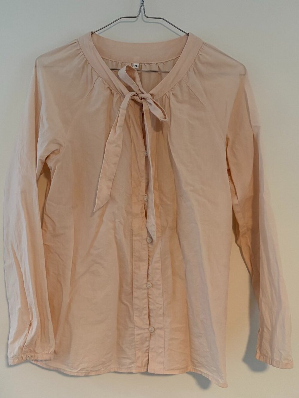 Muji Tie Neck Long Sleeve Blouse in Pink S